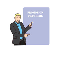 Flat vector illustration. promotional posing characters. There is space for your text on the banner. Vector illustration