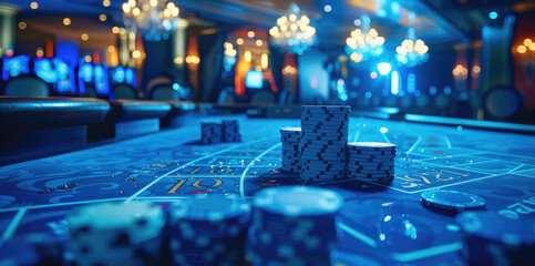 Casino background blue hue. Generative AI.