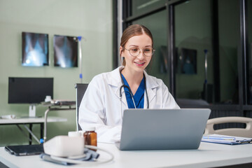 Caucasian female psychiatrist sits at her desk, providing mental health consultations and therapy sessions to her patients with empathy and expertise.