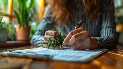Fototapeta premium Financial planning at home, close-up on hands reviewing investment charts, personal finance management
