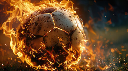 Football, fire from the ball. Generative AI.