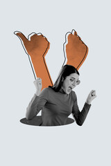 Creative trend collage of female raise fists arms freedom power rights independence democracy fight...