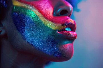 Celebrating Pride Abstract LGBTQ Face on Black Background - obrazy, fototapety, plakaty