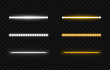 Vector set of led lamps png. LED lamps of different colors on an isolated transparent background. Led lamp, neon light, light effect png. Night light.