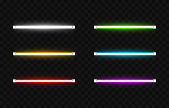 Vector set of led lamps png. LED lamps of different colors on an isolated transparent background. Led lamp, neon light, light effect png. Night light.
