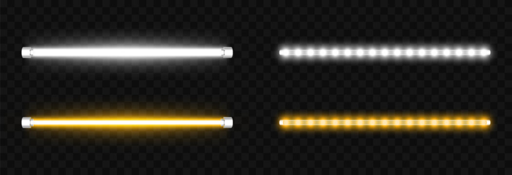 Vector set of led lamps png. LED lamps of different colors on an isolated transparent background. Led lamp, neon light, light effect png. Night light.