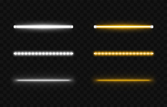 Vector set of led lamps png. LED lamps of different colors on an isolated transparent background. Led lamp, neon light, light effect png. Night light.