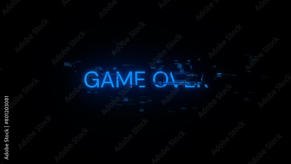 Aufkleber game over text with screen effects of technological failures. spectacular screen glitch with various