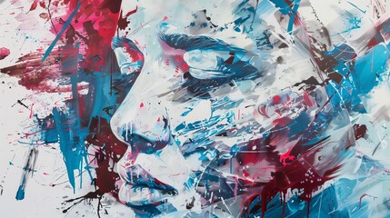 In the heart of a storm, Nardo captures misery with abstract figures, merging pain with beauty. Extreme Close-Up reveals tears becoming ice, a narrative of struggle and transformation., Primary colors