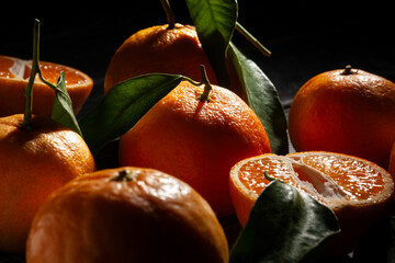 tangerine on black background macro closeup - 801203821