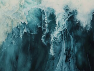 In the heart of a storm, Nardo captures misery with abstract figures, merging pain with beauty. Extreme Close-Up reveals tears becoming ice, a narrative of struggle and transformation., Turquoise blue