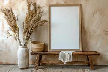 a framed painting mockup hanging on a wall