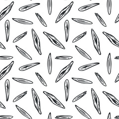 Hand drawn seamless pattern with oats seeds in monochrome sketch style isolated on white background. Agriculture background for food branding. Vintage vector illustration.