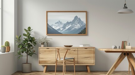 a framed painting mockup hanging on a wall