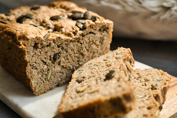 Freshly Baked Seed Bread Slices with pumpkin seeds on top