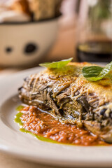 thousand leaves eggplant parmigiana ready to eat