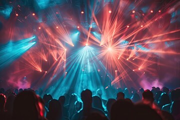 Fototapeta na wymiar Purple disco balls glow in the club as people enjoy live music and dancing