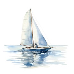 Single sailor in a small sailboat peaceful watercolor clipart