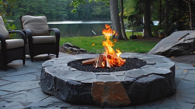 Above ground fire pit on a beautiful stone patio