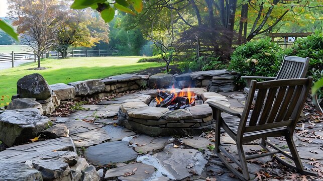 Above ground fire pit on a beautiful stone patio