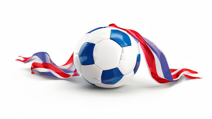 a soccer team logo with a ball and a red and blue stripe on it. - obrazy, fototapety, plakaty