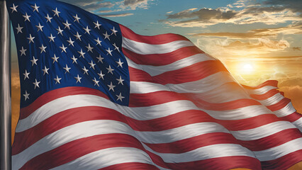 Beautiful american flag onthe wind illustration