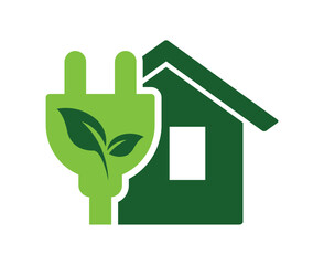 house powered by green renewable energy symbol logo leaf and power plug icon vector isolated transparent background