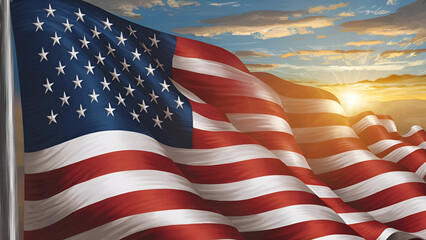 Beautiful american flag onthe wind illustration