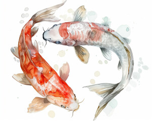 watercolor koi fish swimming in pond, Generative AI - obrazy, fototapety, plakaty