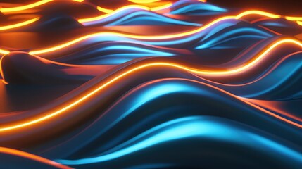 abstract background with blue and orange glowing lines, 3d render, background with colorful flowing curved waves relief in close up view, Colorful wavy stripes plastic or plasticine soft texture