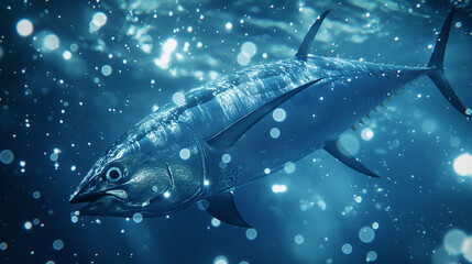 Fototapeta premium Tuna on blue background