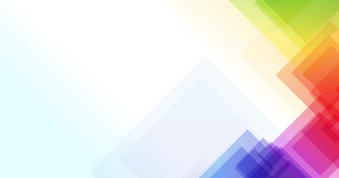 Loop animation of transparent colorful abstract triangles on right side of a white background with space for text. Suitable as a background for opening titles or presentations. UHD 4K 4096x2160 video