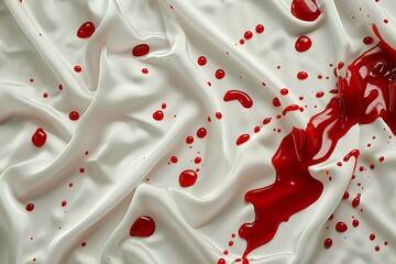 A close up of a white cloth with red paint on it