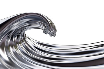 Platinum wave illustration, sleek and smooth metallic platinum wave on a white background.