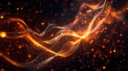 abstract background with glowing wavy lines and particles, illustration, Abstract particles in...