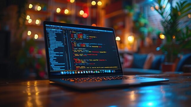 Closeup coding html and programming on screen laptop, development web, developer