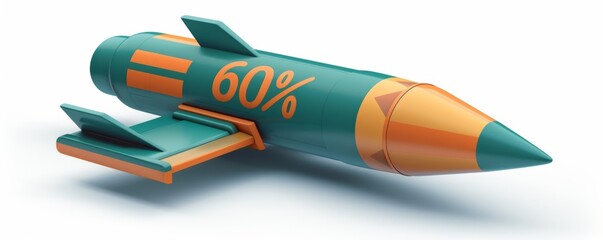 A cartoon rocket with 60% written on its body