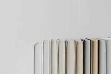 Row of books on white background, concept of studies, learning, knowledge, World Book Day.