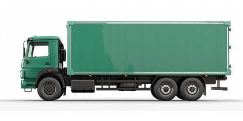 Side view of modern green truck in white background