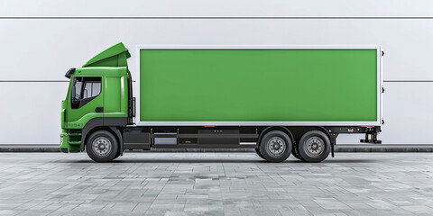 Side view of modern green truck in white background