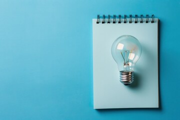 Light bulb and notepad, concept of creativity, notes, ideas.