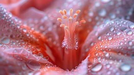 A macro image of a flower with dew on its petals. - obrazy, fototapety, plakaty