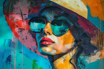 Summer Elegance
An abstract portrait of a woman wearing a hat and sunglasses in vibrant colors. Symbolizes style, summer, and creativity. Perfect for campaigns focused on fashion, art, and summer 