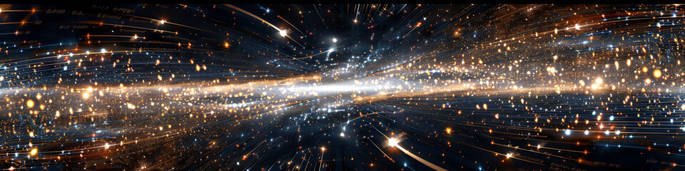 Sweeping panorama of binary stars in a data universe, showing constellations of information in a 4:1 ratio.