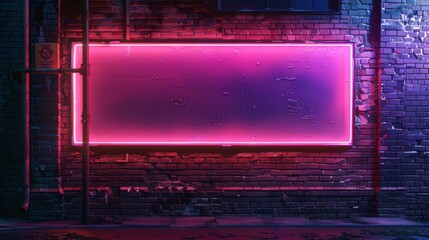 Obraz premium Neon sign on brick wall at night. Inscription blank space