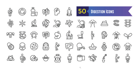 Digestion icons set. Outline set of digestion vector icons for ui design. Outline icon collection. Editable stroke.