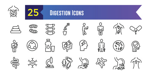 Digestion icons set. Outline set of digestion vector icons for ui design. Outline icon collection. Editable stroke.