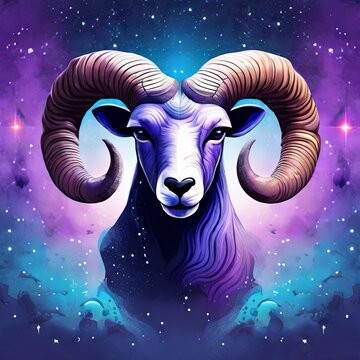 Image of aries sign with stars on black background. Zodiac signs, stars and horoscop concept digitally generated image.
