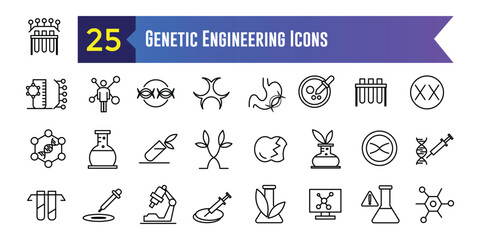 Genetic engineering icons set. Outline set of genetic engineering vector icons for ui design. Outline icon collection. Editable stroke.