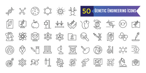 Genetic engineering icons set. Outline set of genetic engineering vector icons for ui design. Outline icon collection. Editable stroke.